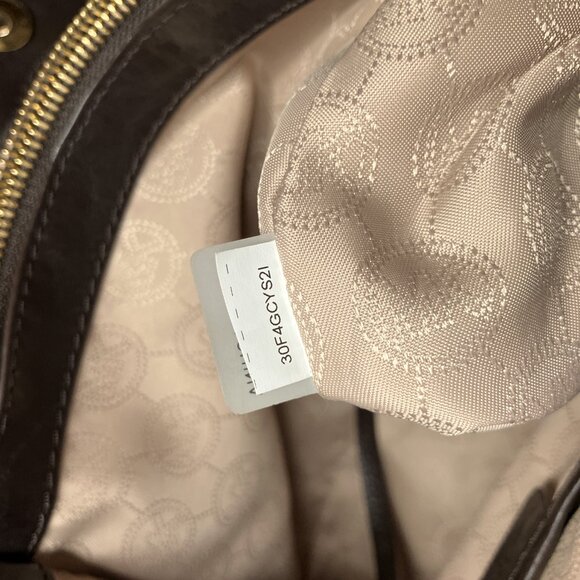 Michael Kors Cynthia Medium Brown Checkered Check Chain Strap Satchel Bag Purse - Picture 9 of 11